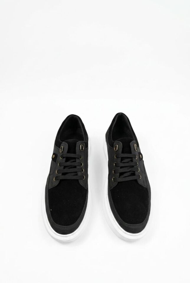 Siyah Erkek Ayakkabı | Süet Detaylı Günlük Sneaker