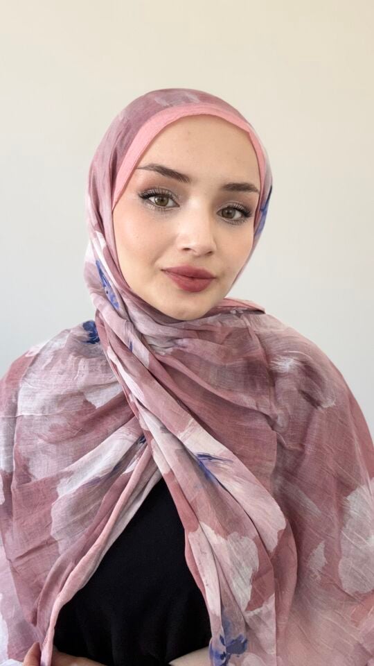 Sareva Gül Kurusu Mavi Desenli Bambu Şal