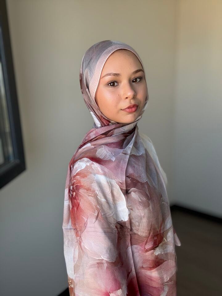Sareva Pudra Gül Kurusu Desenli Cool Fresh Rami Şal