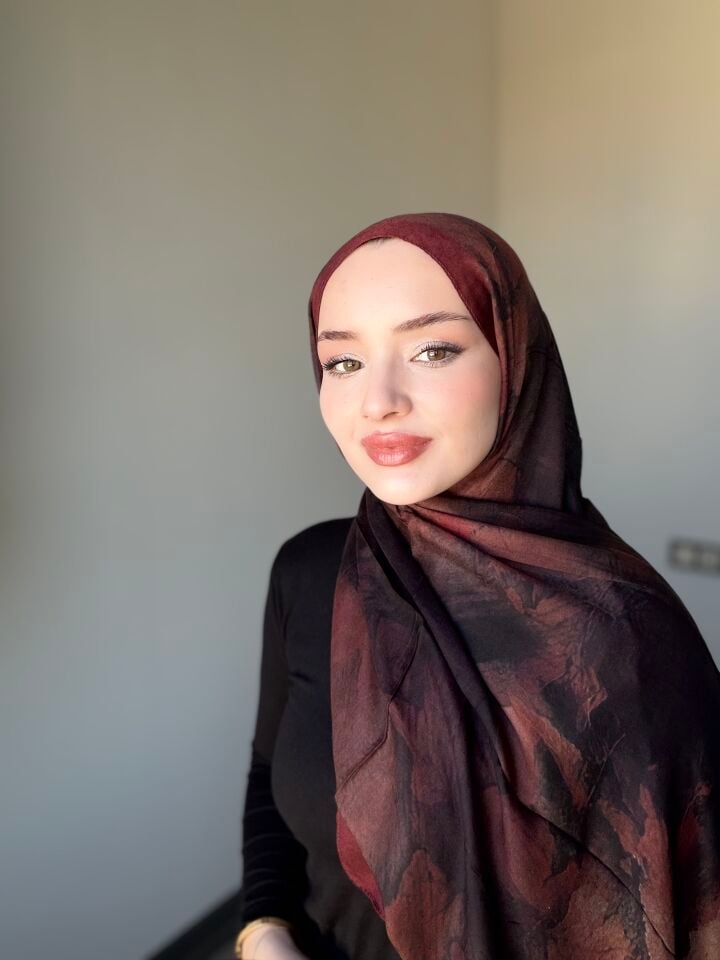 Sareva Siyah Bordo Desenli Rami Şal