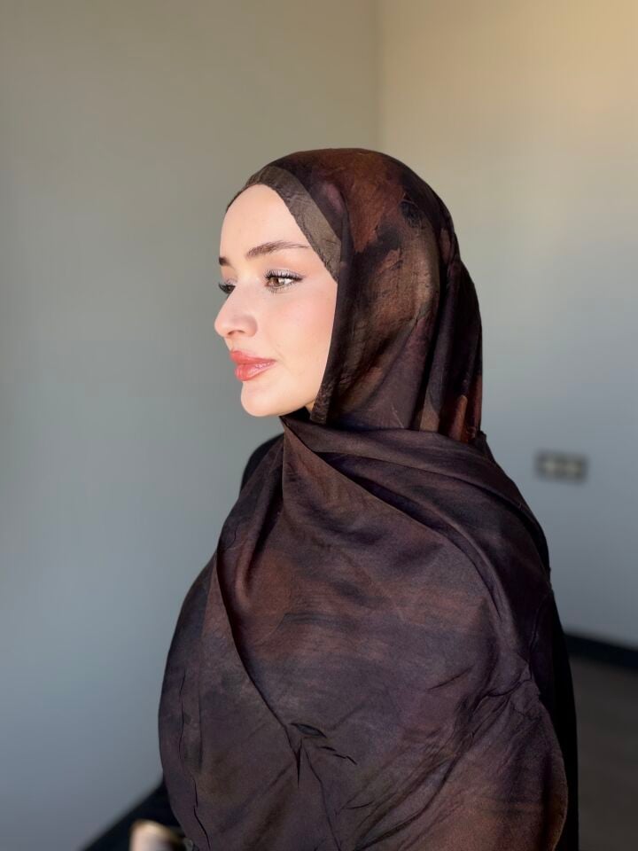 Sareva Koyu Kahve Bronz Desenli Rami Şal