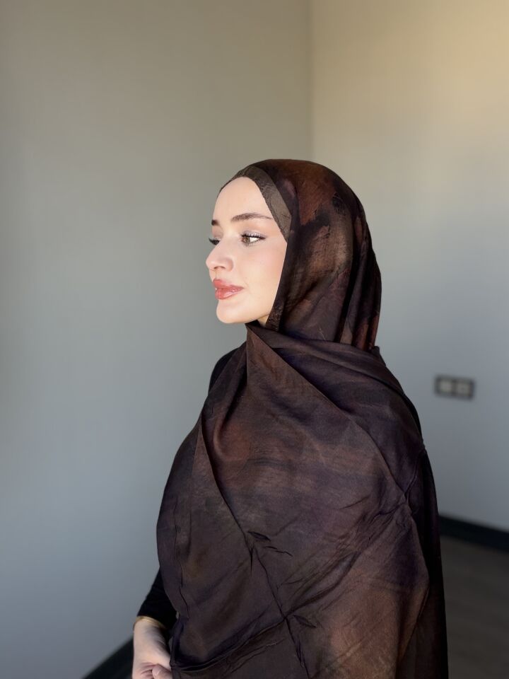 Sareva Koyu Kahve Bronz Desenli Rami Şal