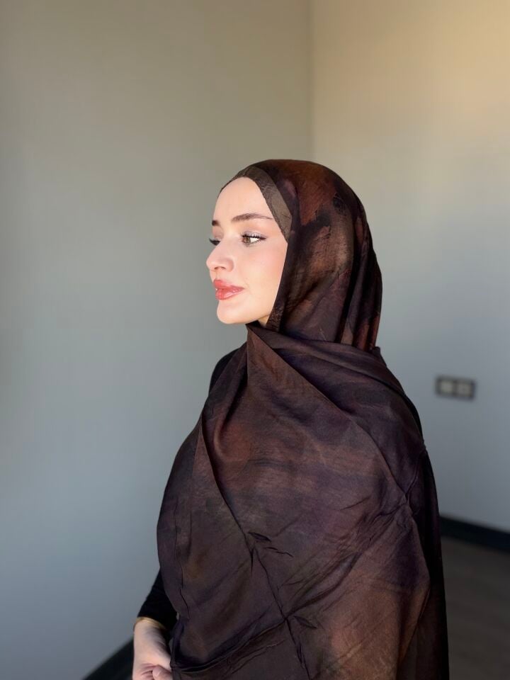 Sareva Koyu Kahve Bronz Desenli Rami Şal