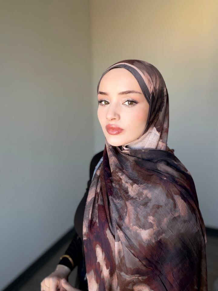 Sareva Mürdüm Gülkurusu Desenli Bambu Şal
