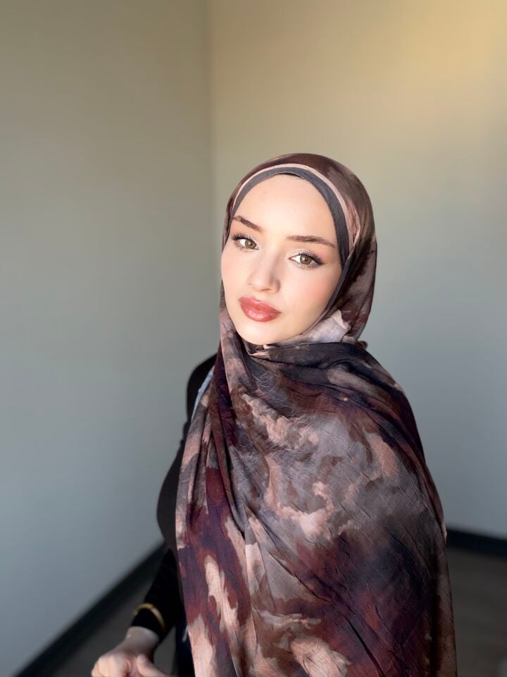 Sareva Mürdüm Gülkurusu Desenli Bambu Şal