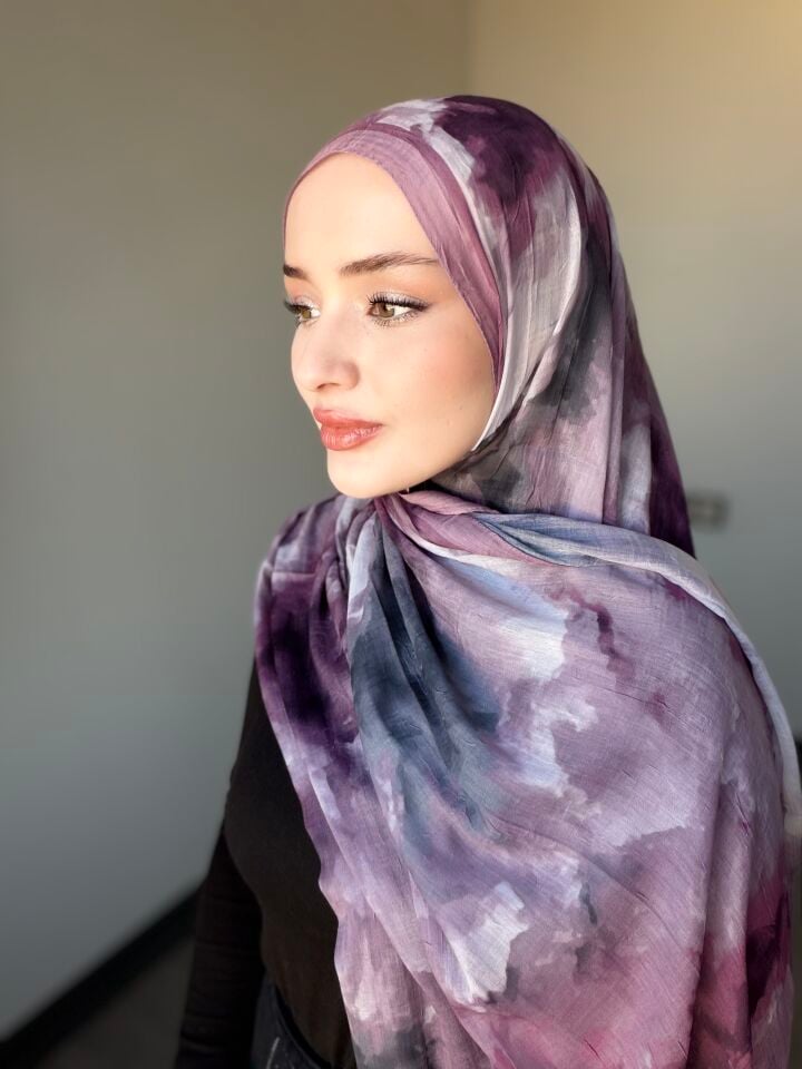 Sareva Pudra Lila Desenli Bambu Şal