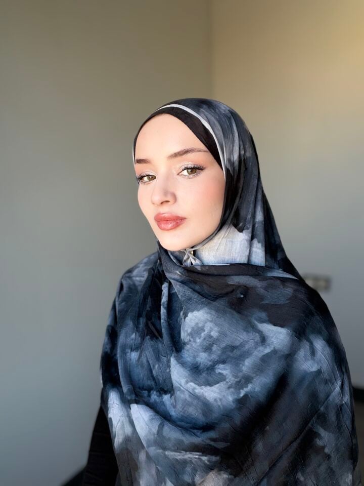 Sareva Siyah Gri Desenli Bambu Şal