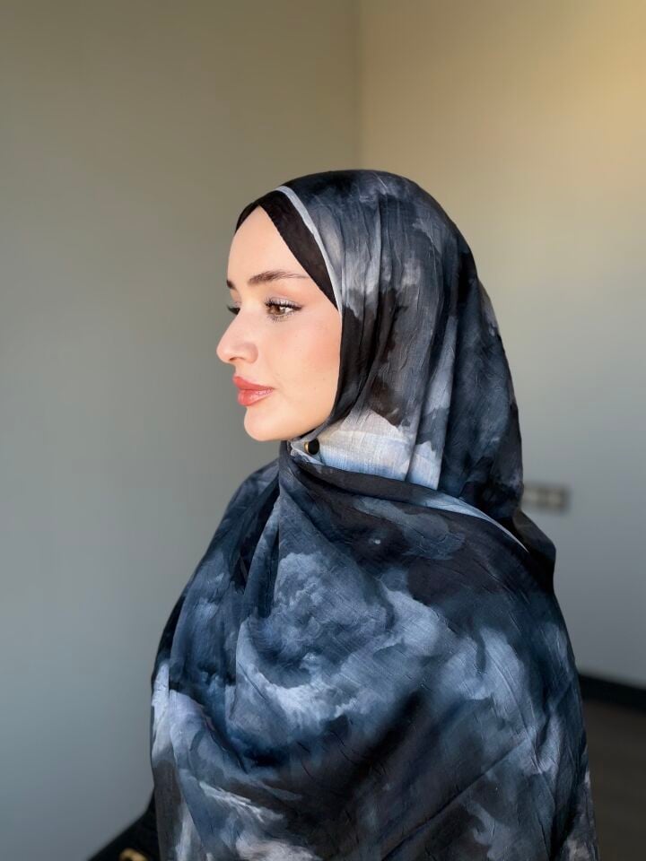 Sareva Siyah Gri Desenli Bambu Şal