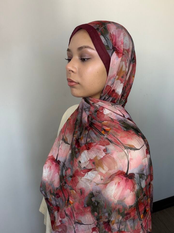 Sareva Bordo Pembe Desenli Bambu Şal
