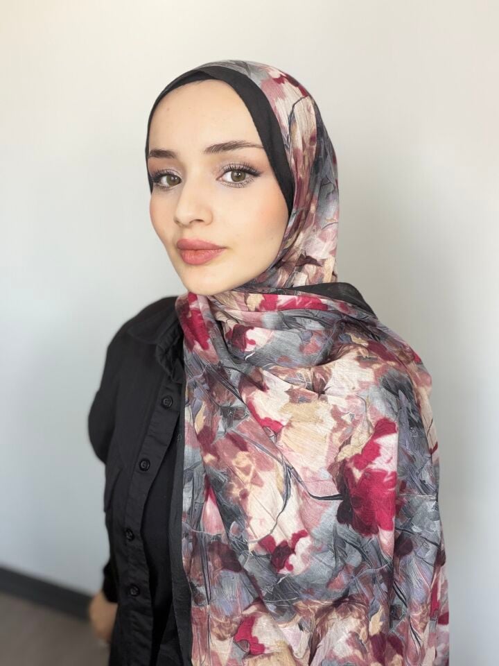 Sareva Siyah Gri Bordo Desenli Bambu Şal