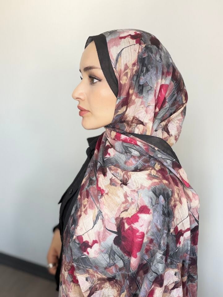 Sareva Siyah Gri Bordo Desenli Bambu Şal