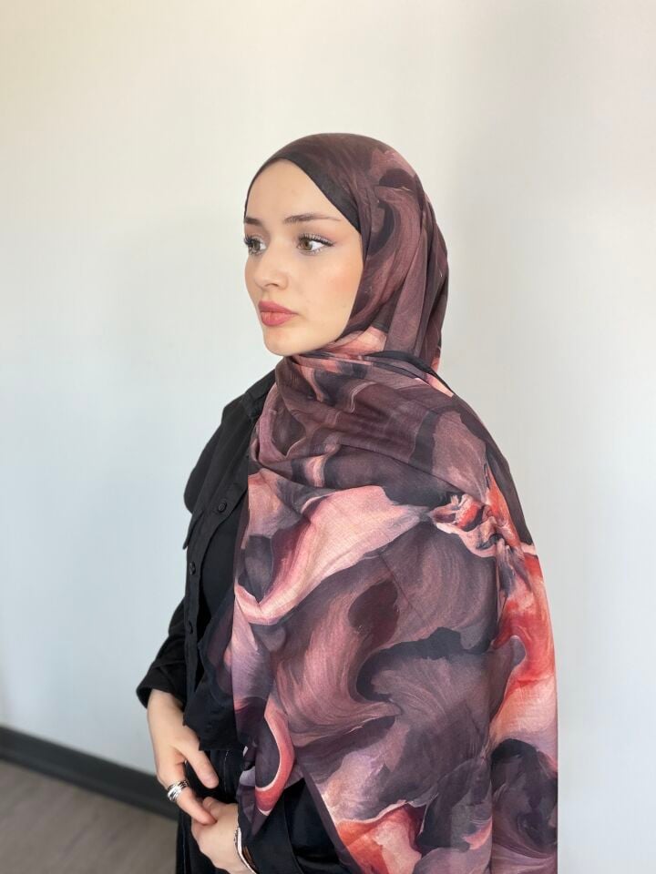 Sareva Mürdüm Gül Kurusu Desenli Pure Şal