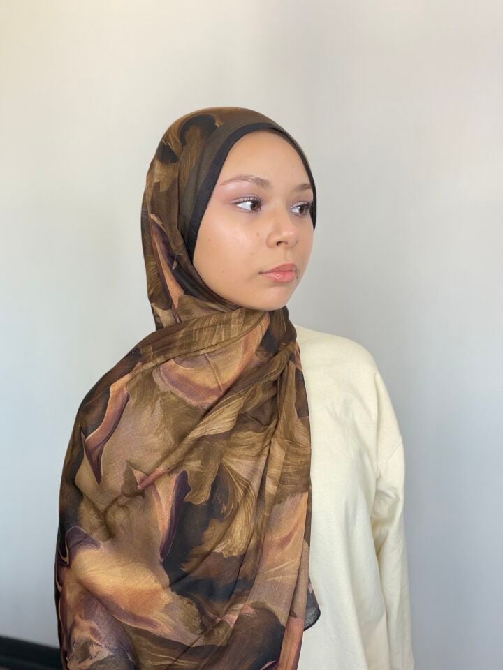 Sareva Siyah Bronz Desenli Pure Şal