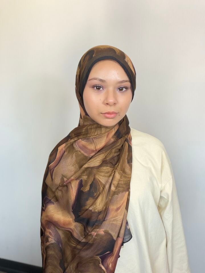 Sareva Siyah Bronz Desenli Pure Şal