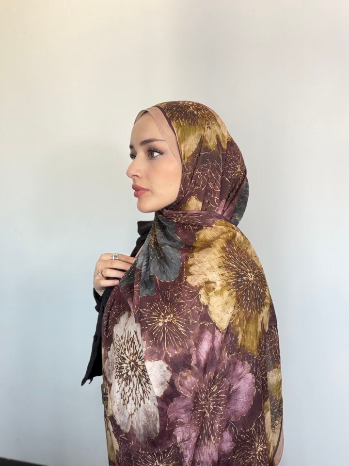Sareva Mürdüm Hardal Desenli Bambu Şal