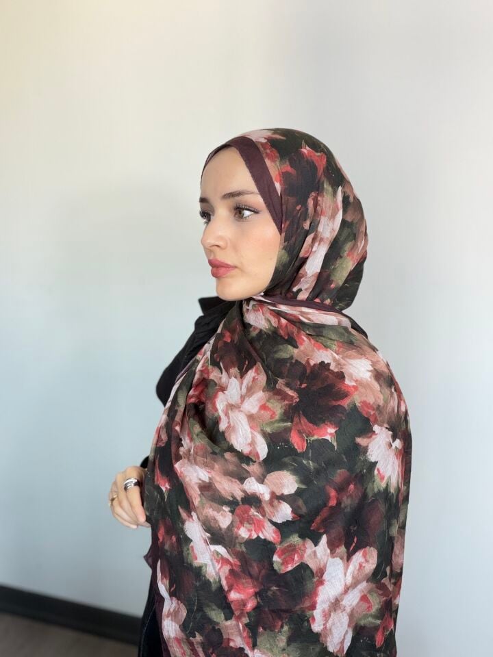 Sareva Bordo Pudra Desenli Bambu Şal