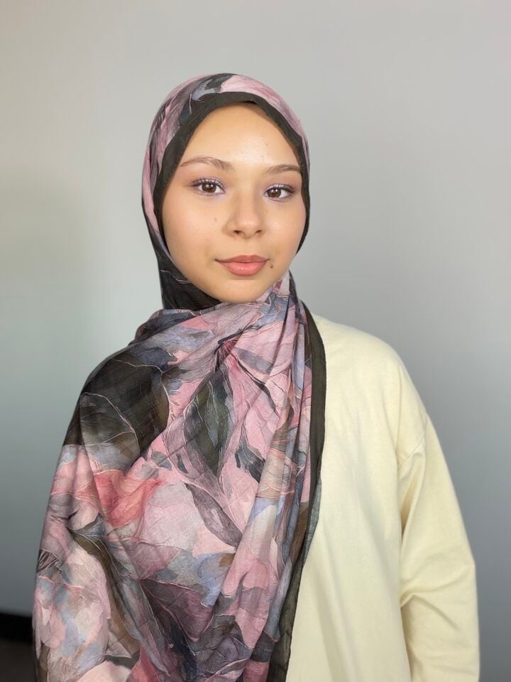 Sareva Haki Pembe Desenli Bambu Şal