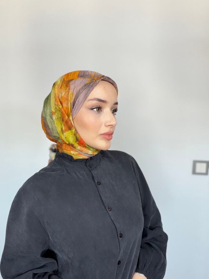 Sareva Lila Hardal Desenli Bambu Eşarp