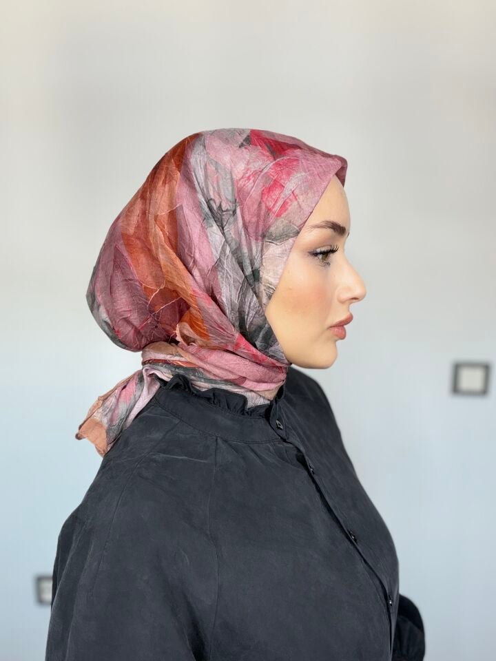 Sareva Pembe Gri Desenli Bambu Eşarp