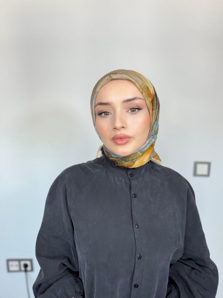 Sareva Hardal Haki Desenli Bambu Eşarp
