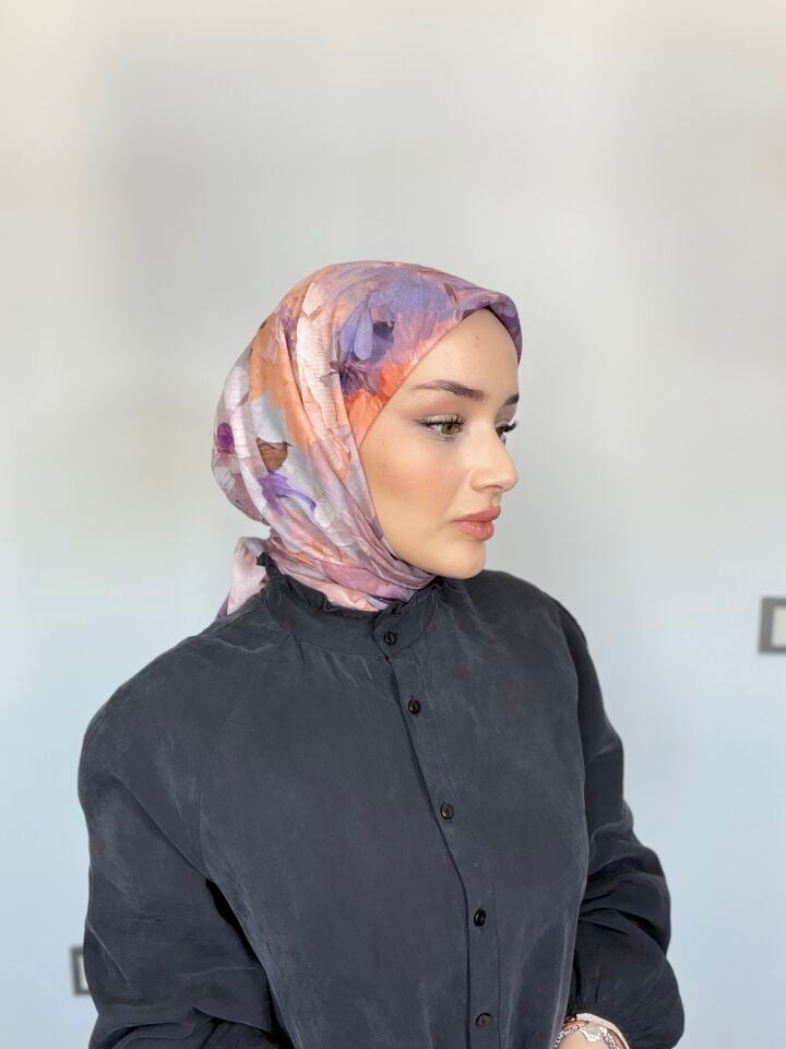 Sareva Lila Şeftali Soyut Desenli Pamuk Eşarp