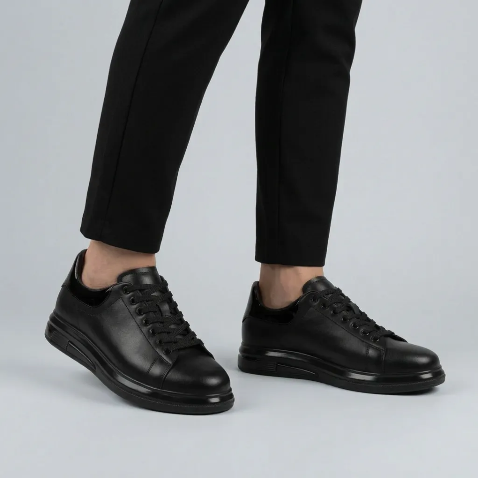 Sareva Siyah Balon Tabanlı %100 Deri  Sneaker